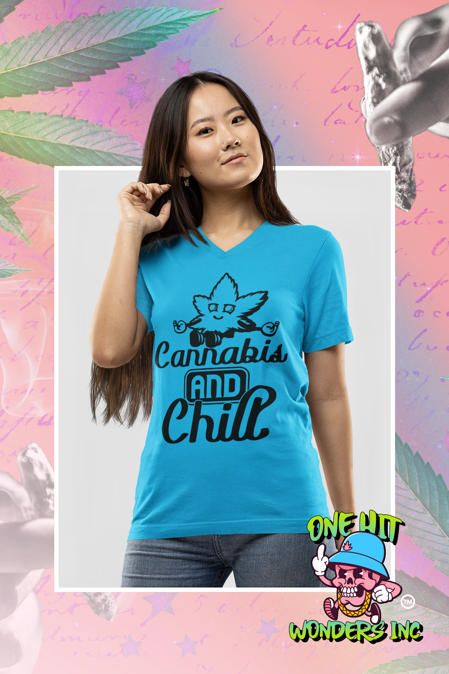 Cannabis and Chill. V-Neck Graphic T-shirt