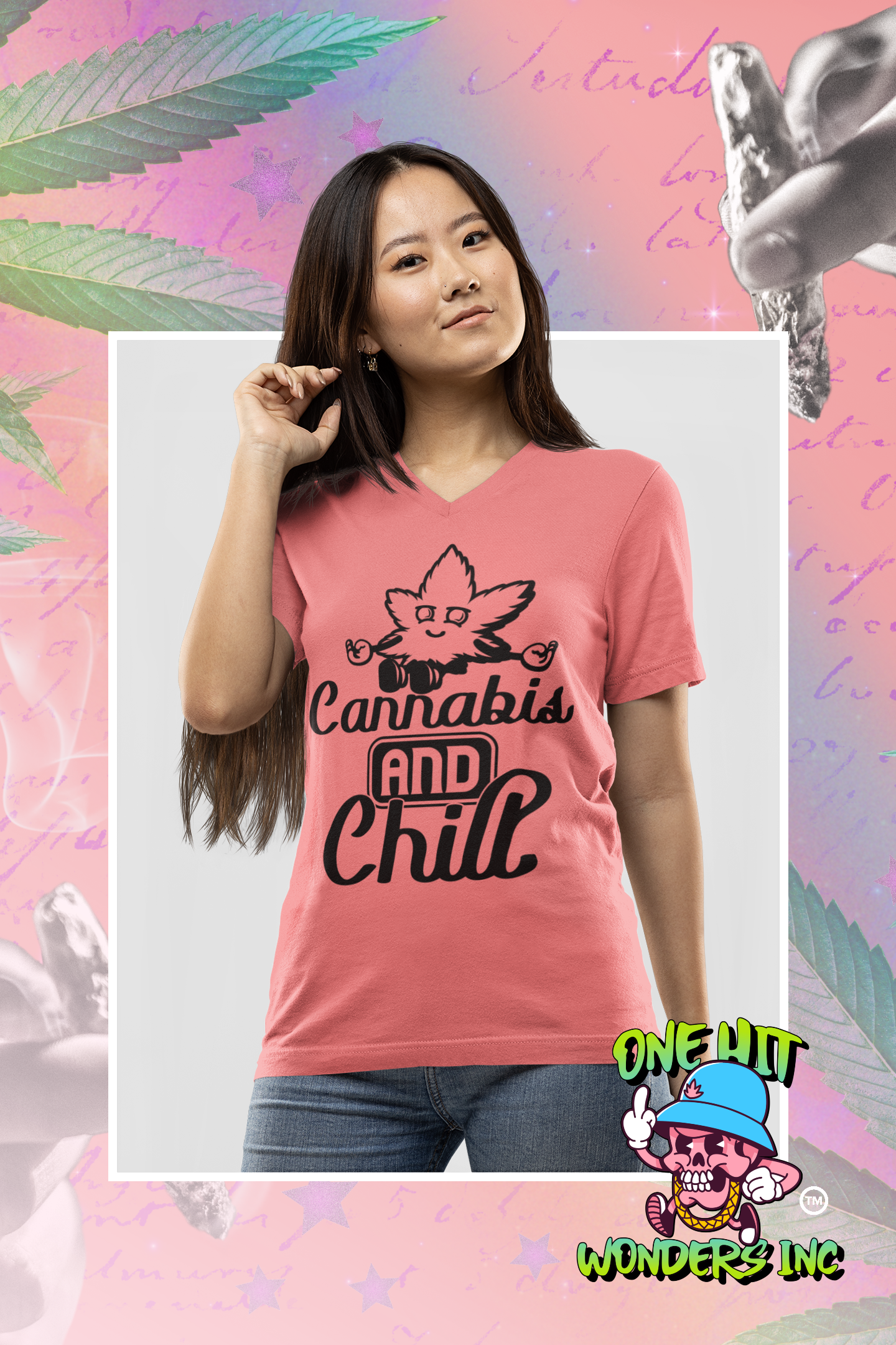 Cannabis and Chill. V-Neck Graphic T-shirt