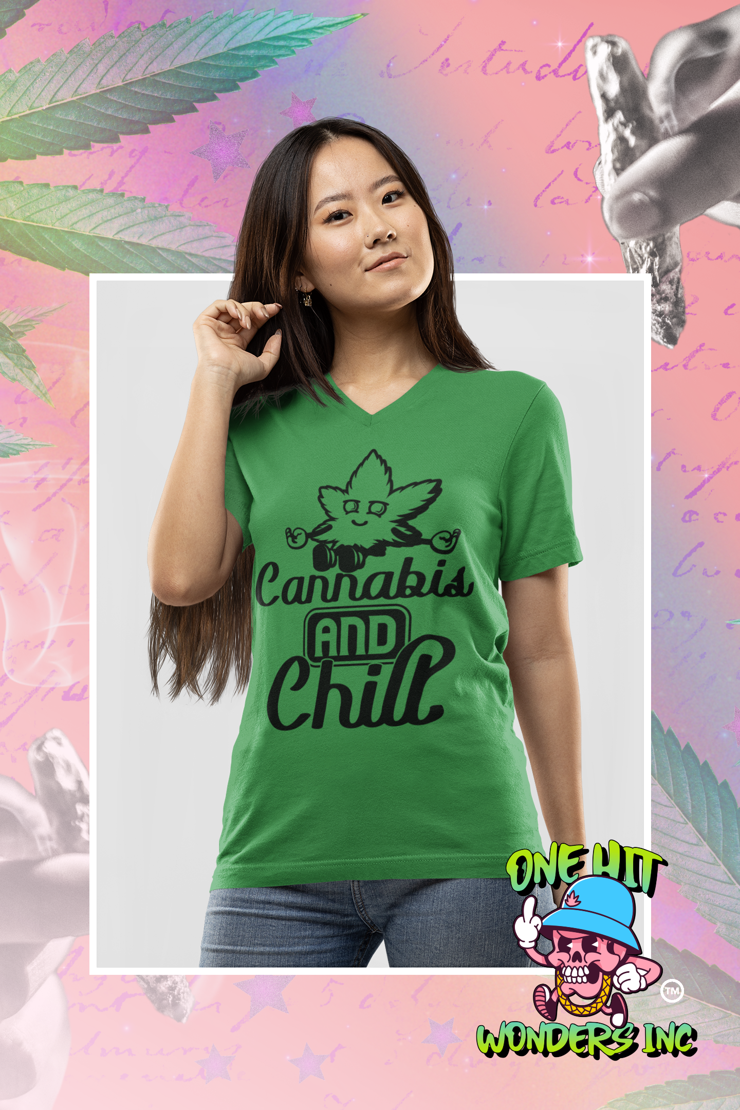 Cannabis and Chill. V-Neck Graphic T-shirt