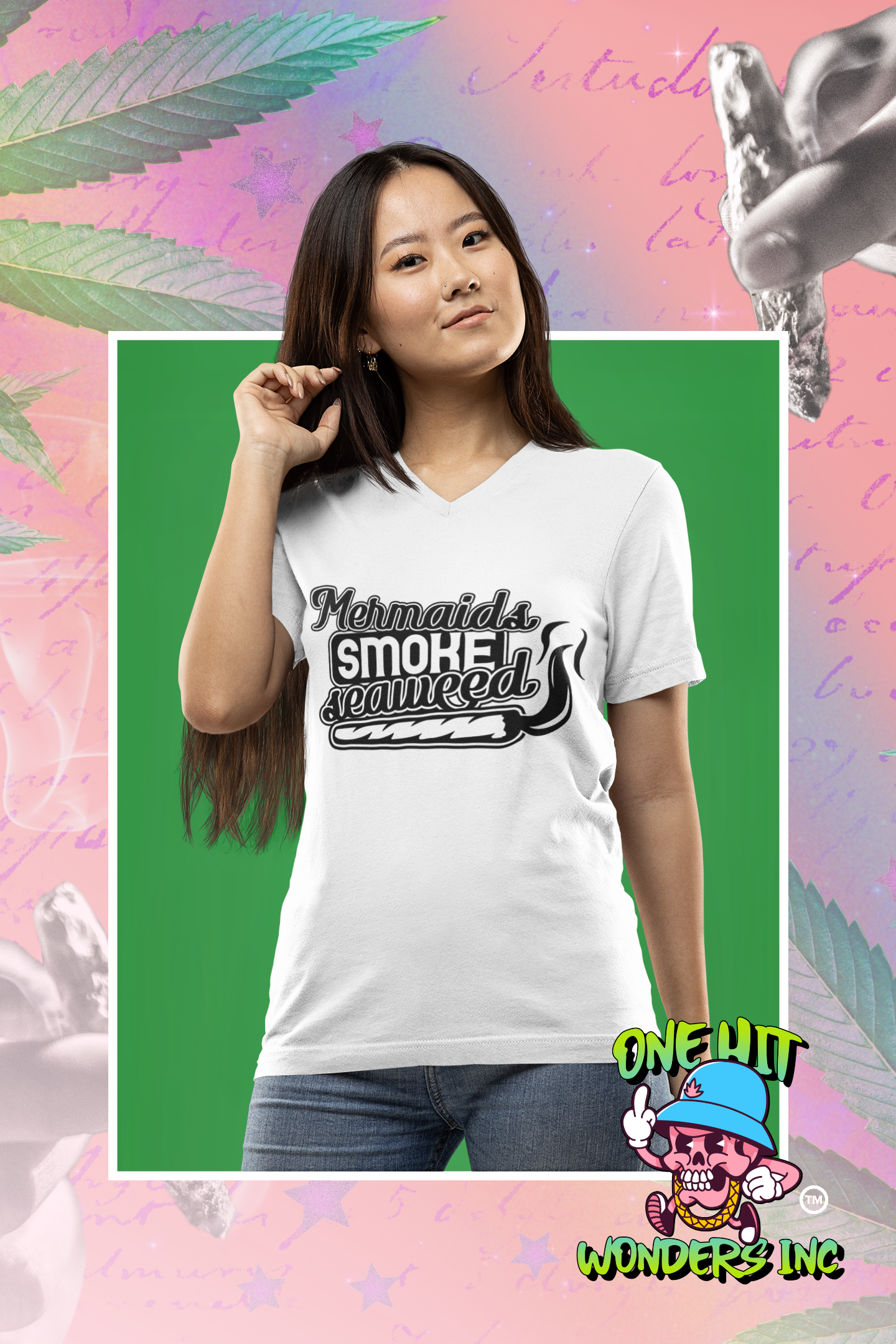 Mermaids smoke seaweed. V-Neck Graphic T-shirt