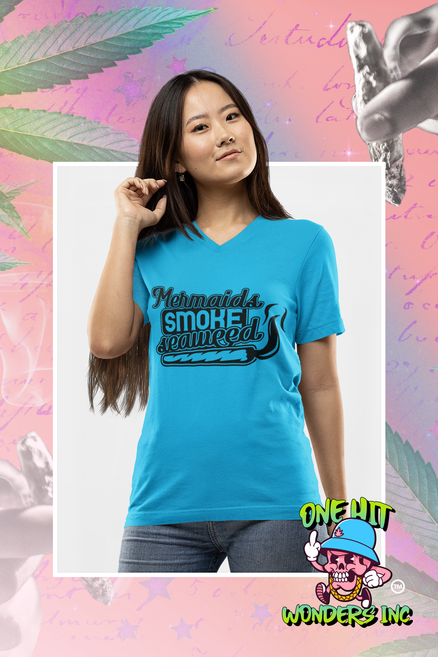 Mermaids smoke seaweed. V-Neck Graphic T-shirt