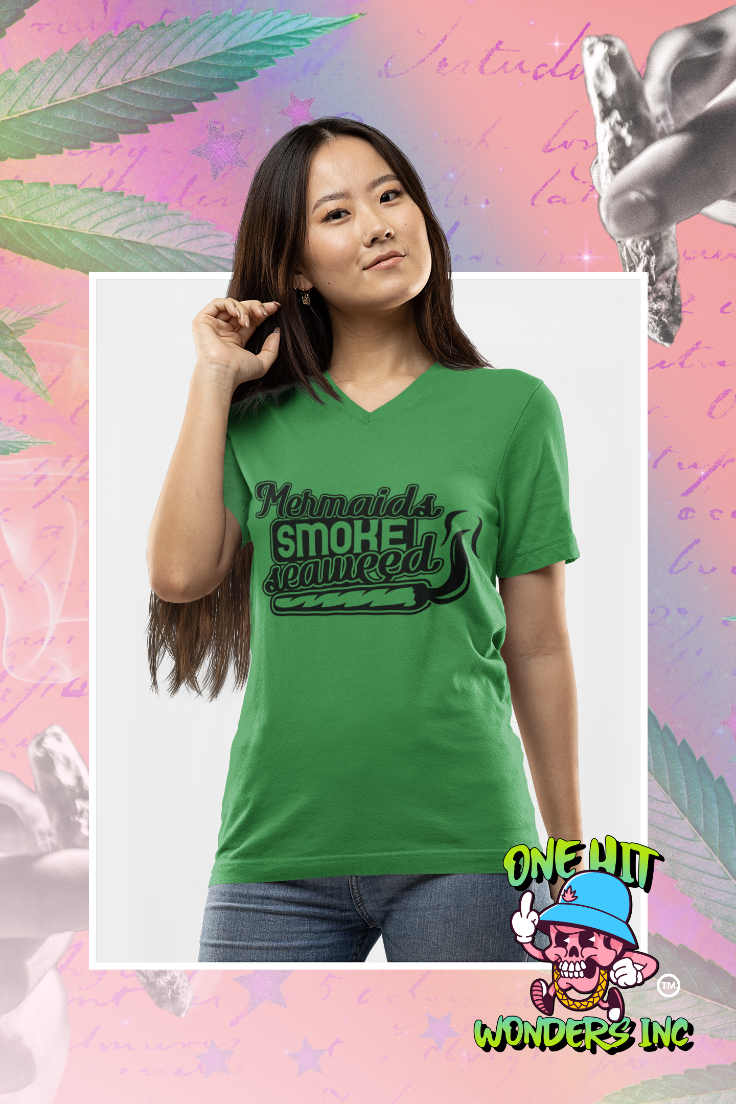 Mermaids smoke seaweed. V-Neck Graphic T-shirt