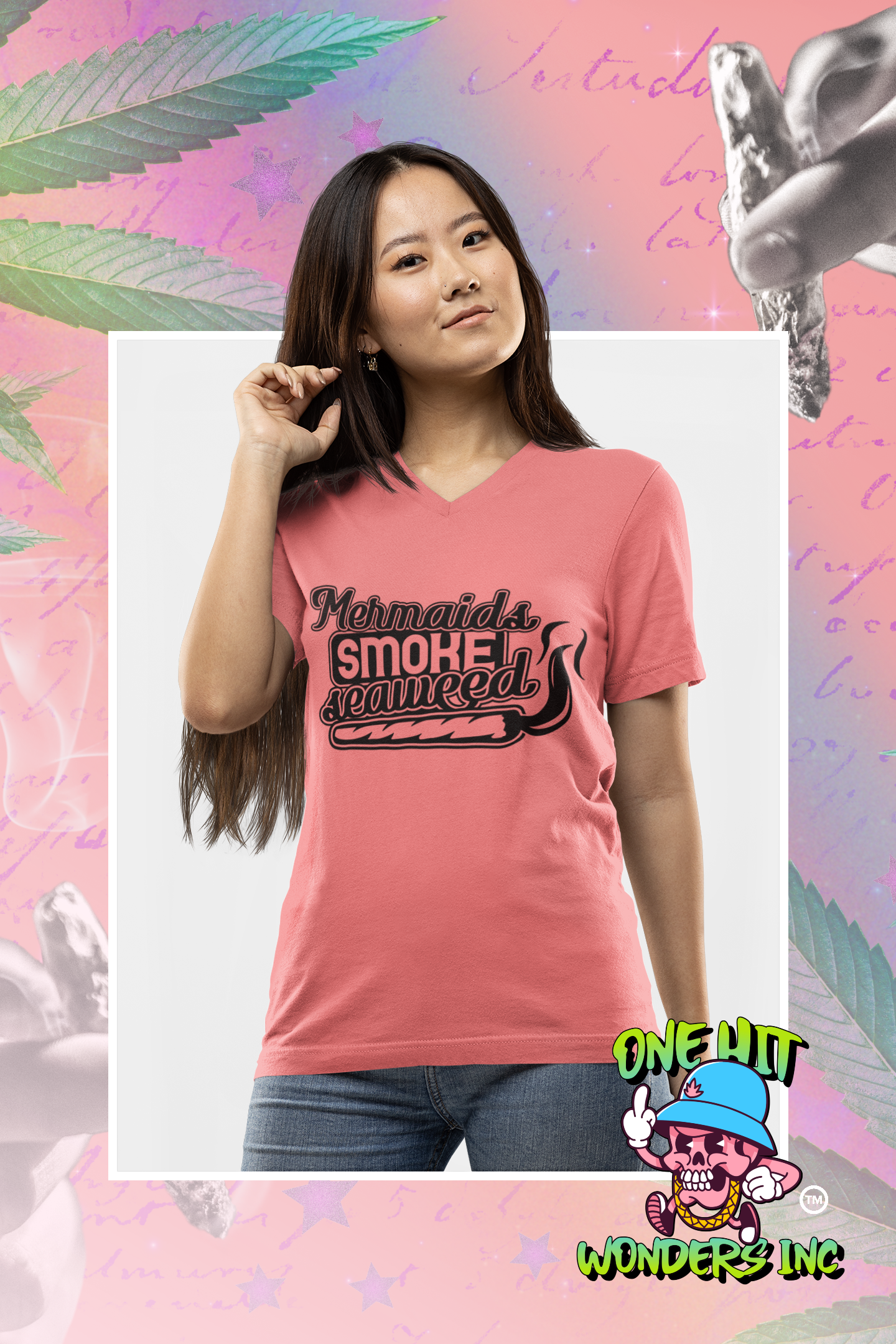 Mermaids smoke seaweed. V-Neck Graphic T-shirt