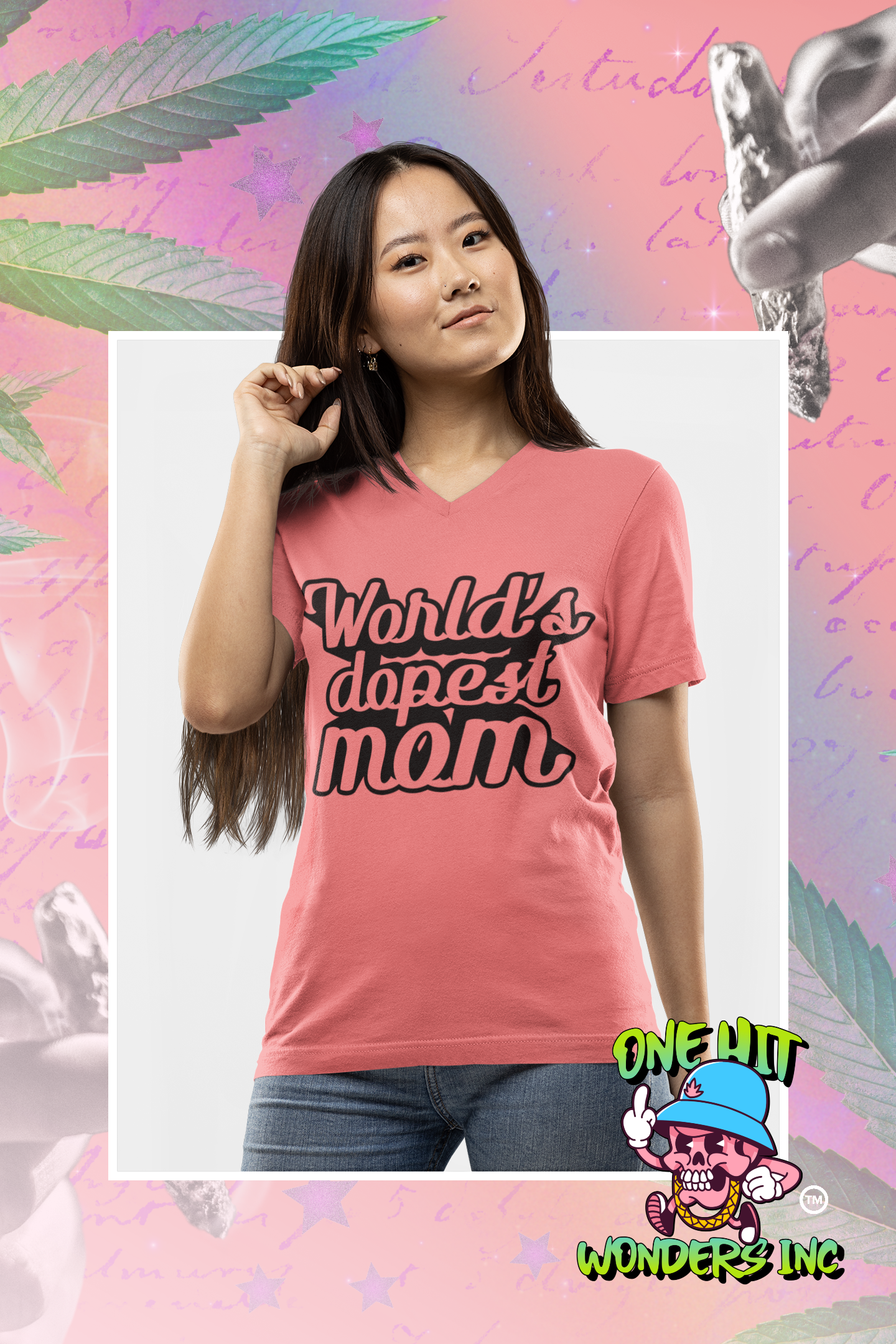 World’s Dopest Mom. V-Neck Graphic T-shirt